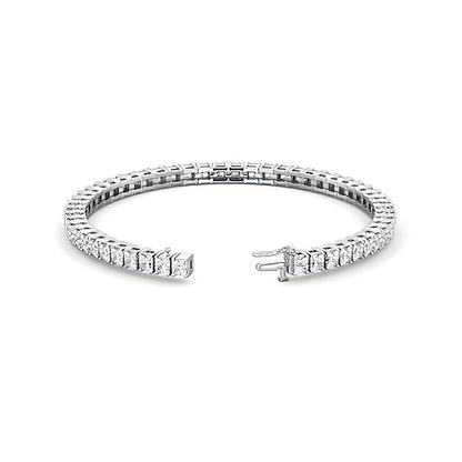 Prong Set 8.25 Carat Princess Lab Grown Diamonds Tennis Bracelet White Gold