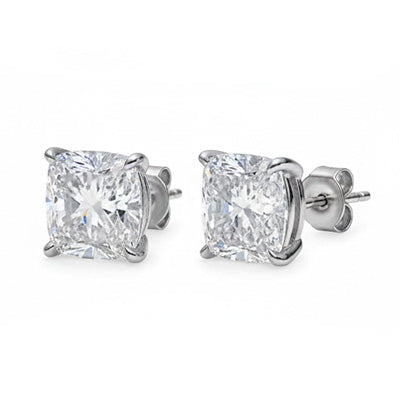 Prong Set Cushion Cut 2 Ct Natural Real ( Not Lab Grown ) Diamonds Ladies Studs Earring White Gold