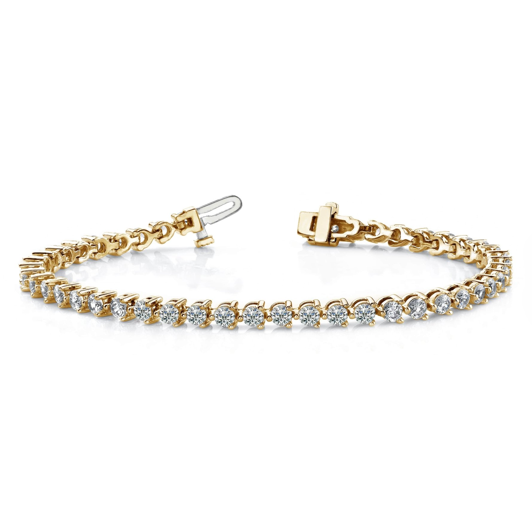 Prong Set Round Cut 4.20 Ct Real Natural Earth Mined Diamond Bracelet Yellow Gold