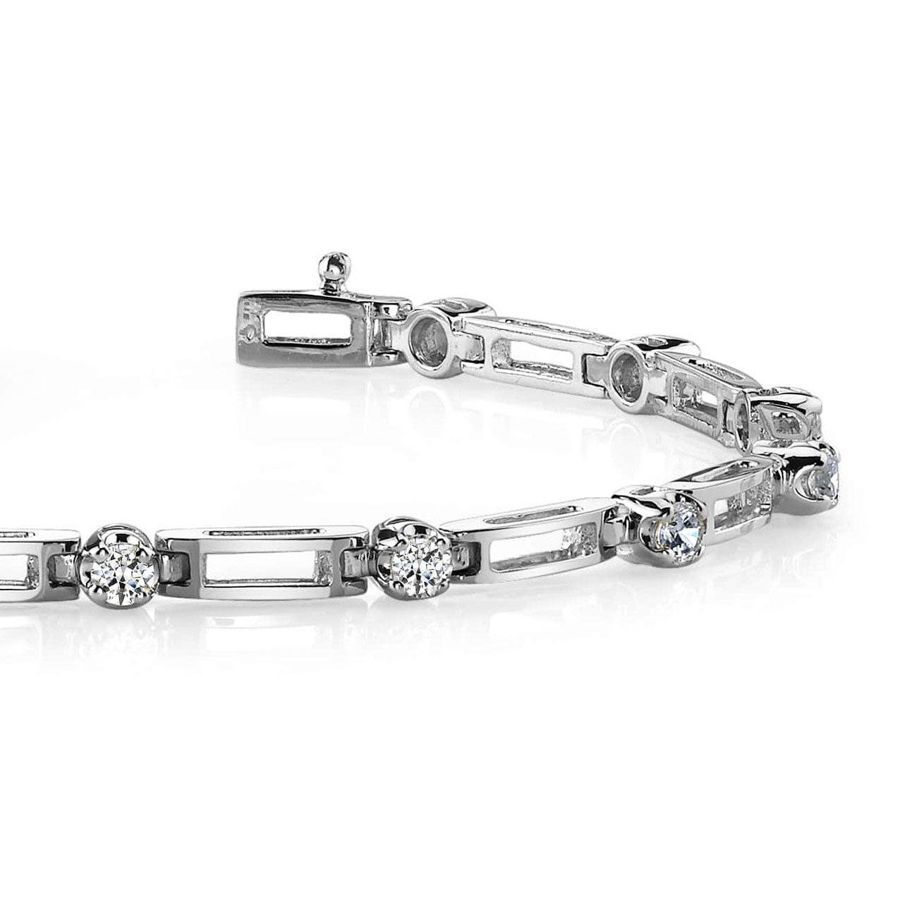 Prong Set Round Lab Grown Diamond Lady Tennis Bracelet White Gold 2.60 Ct