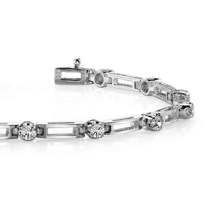 Prong Set Round Lab Grown Diamond Lady Tennis Bracelet White Gold 2.60 Ct