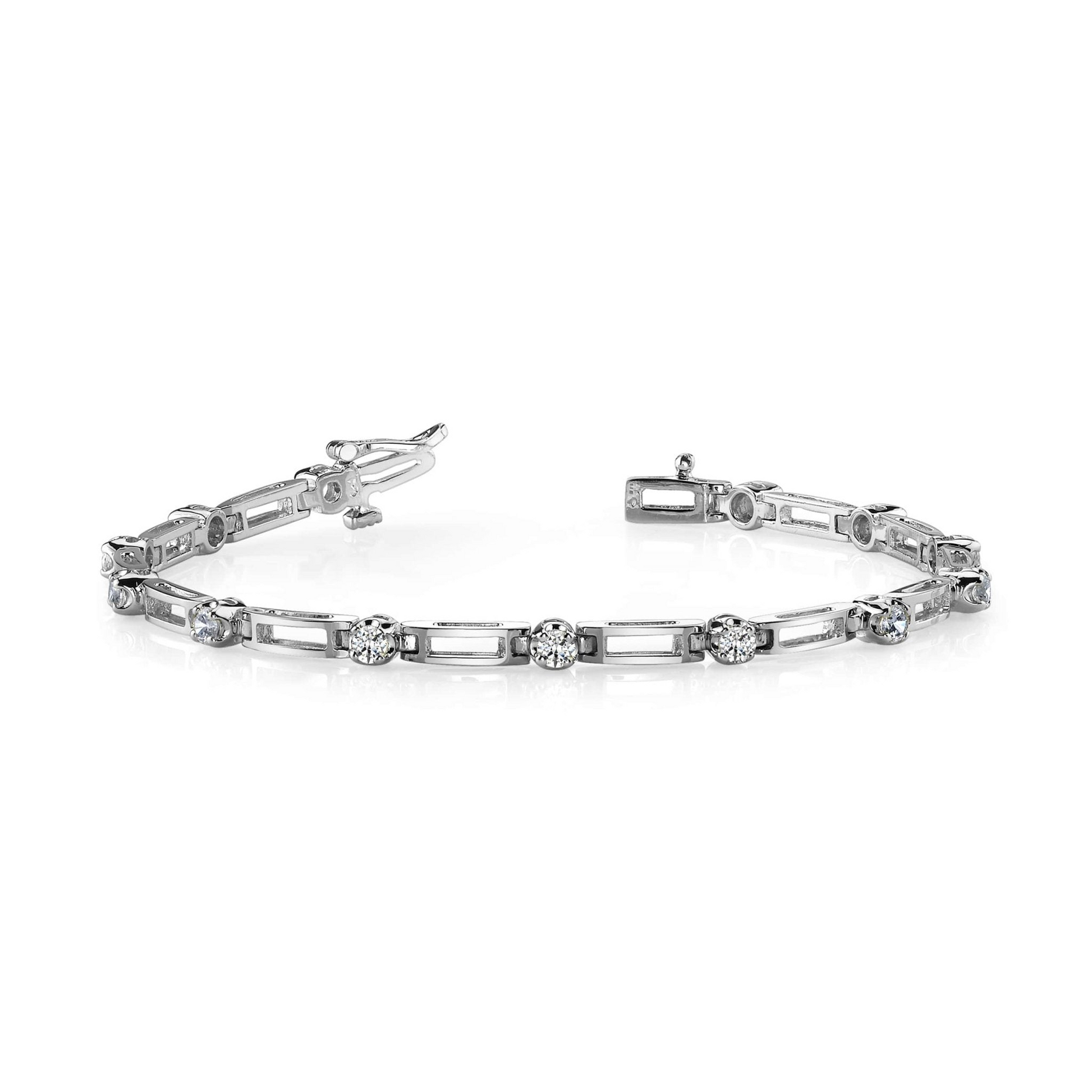 Prong Set Round Lab Grown Diamond Lady Tennis Bracelet White Gold 2.60 Ct