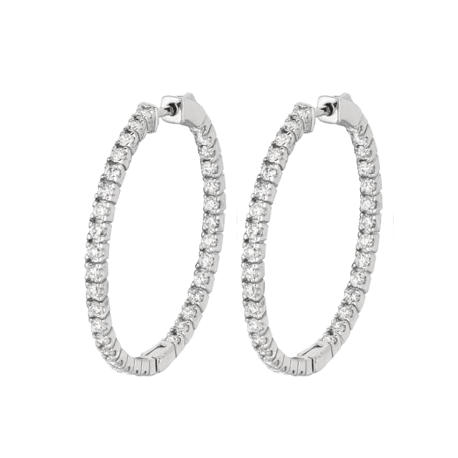 Prong Setting 2.05 Carat Round Brilliant Natural Earth Mined Diamonds Hoop Earrings WG 14K