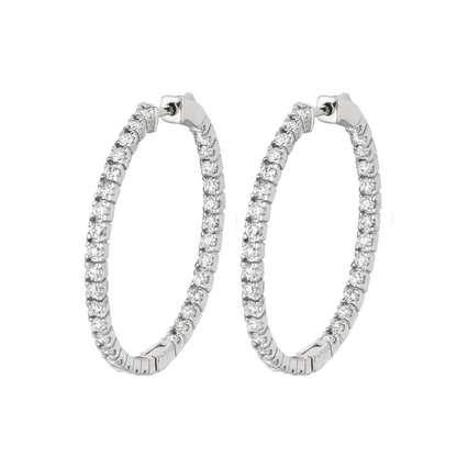 Prong Setting 2.05 Carat Round Brilliant Natural Earth Mined Diamonds Hoop Earrings WG 14K