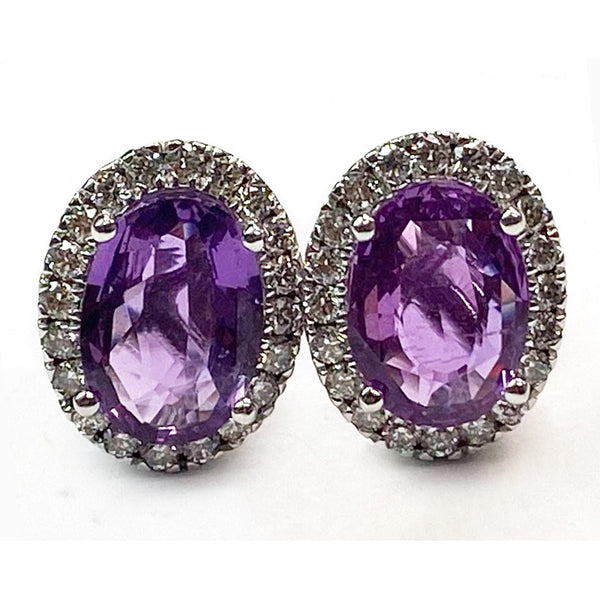 Purple Sapphire Halo Diamond Stud Earrings