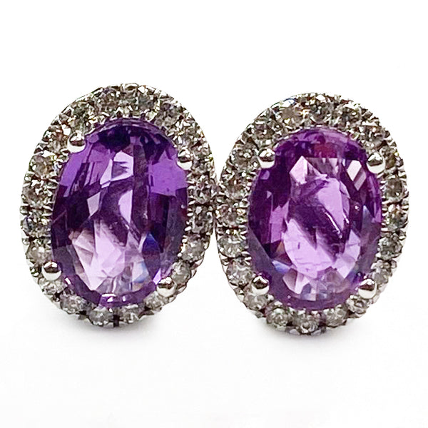 Purple Sapphire Halo Diamond Stud Earrings