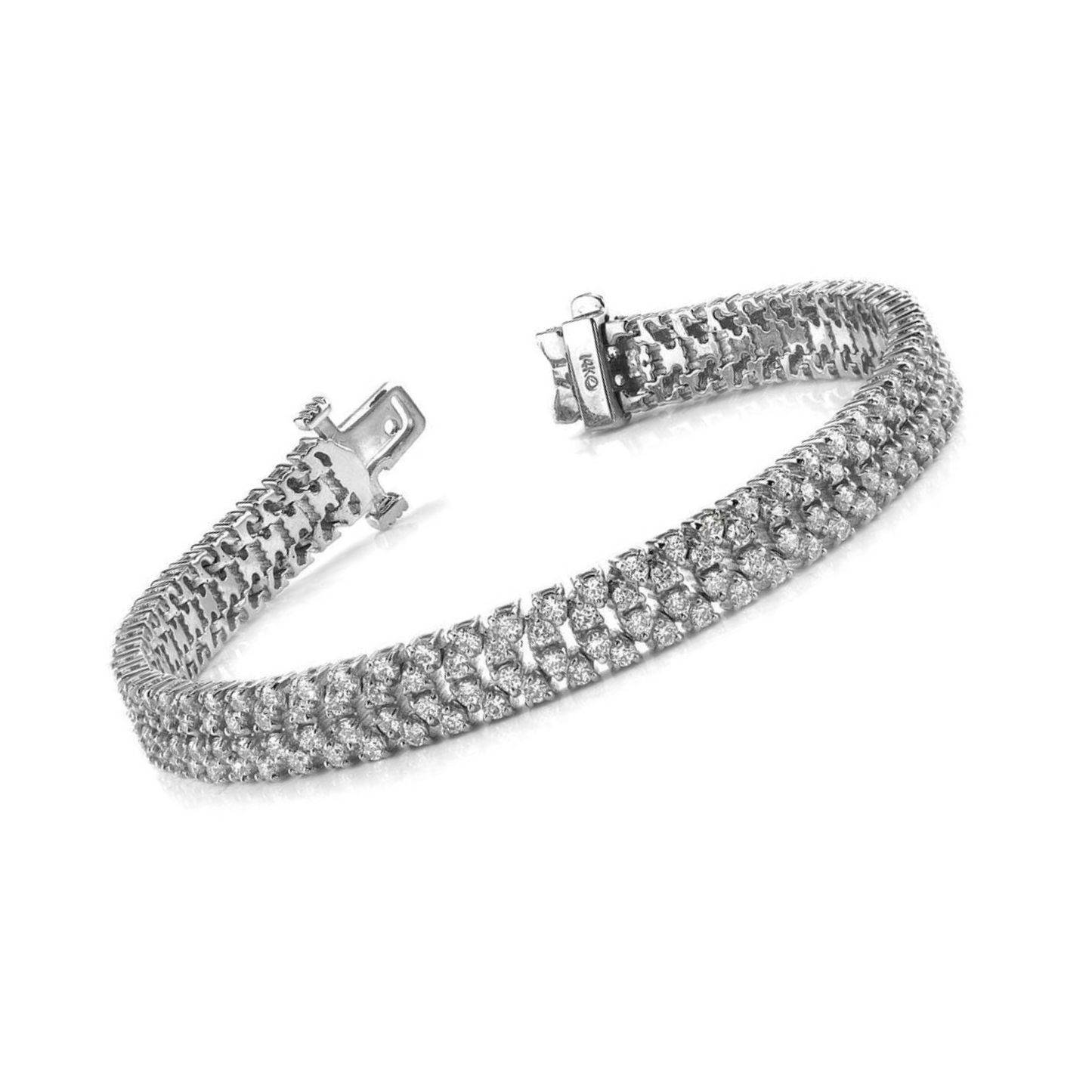 Quad Row 6.60 Carats Round Cut Natural Earth Mined Diamonds Bracelet White Gold 14K New