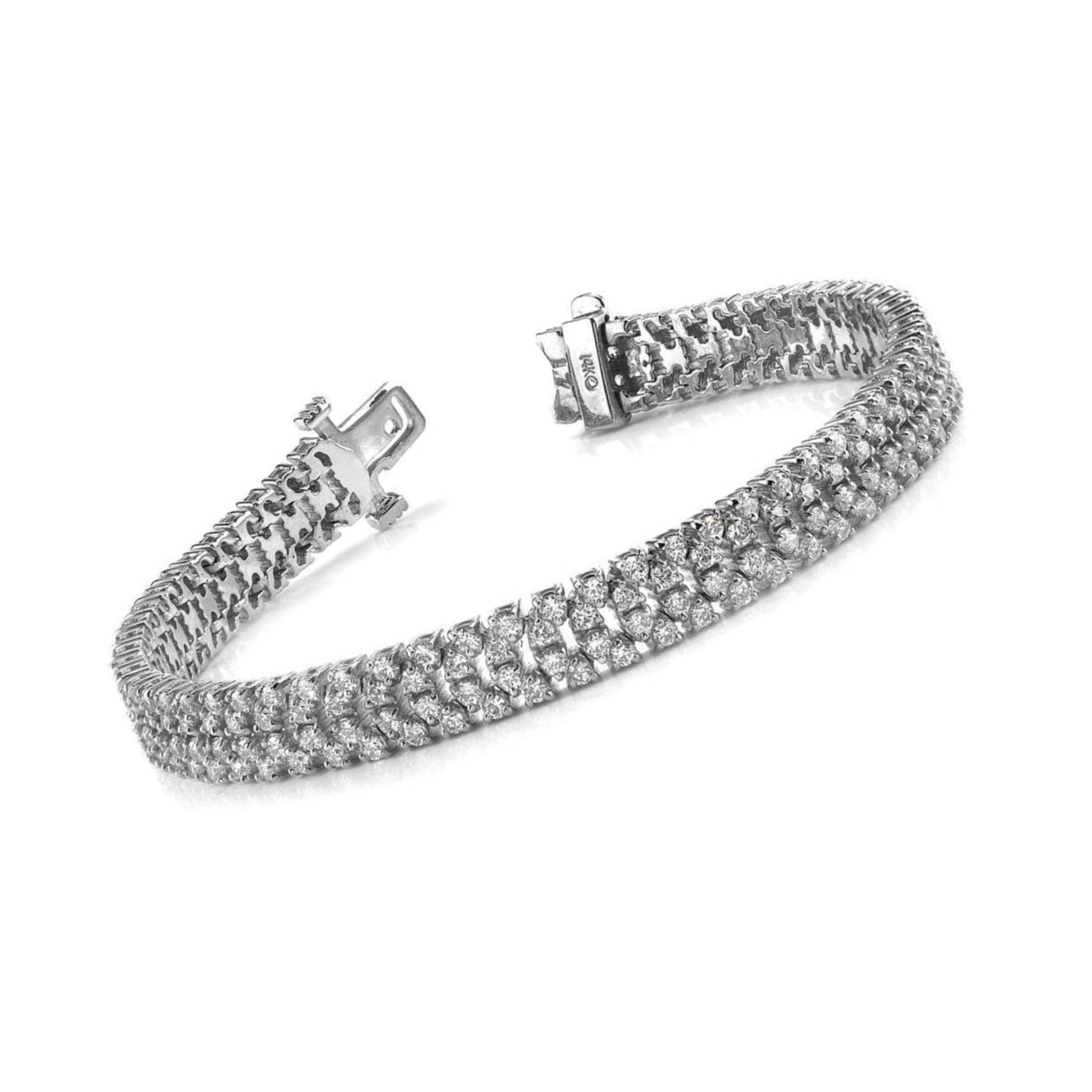 Quad Row 6.60 Carats Round Cut Natural Earth Mined Diamonds Bracelet White Gold 14K New