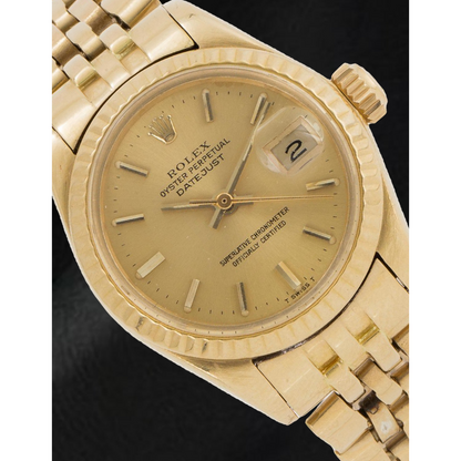 ROLEX Datejust 26 mm Champagne Stick Dial Yellow Gold Ladies Watch