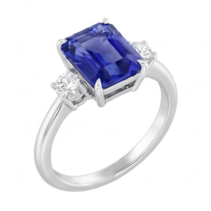 Radiant 3 Stone Blue Sapphire Ring 1.25 Carats Small Round Natural Earth Mined Diamonds