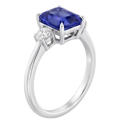 Radiant 3 Stone Blue Sapphire Ring 1.25 Carats Small Round Natural Earth Mined Diamonds