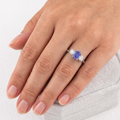 Radiant 3 Stone Blue Sapphire Ring 1.25 Carats Small Round Natural Earth Mined Diamonds