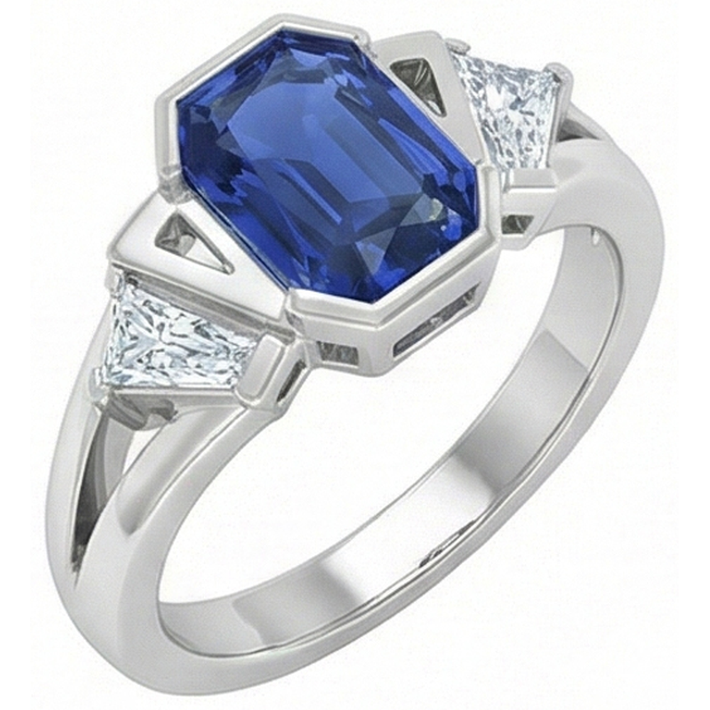 natural radiant sapphire 2.50ct ring side angle
