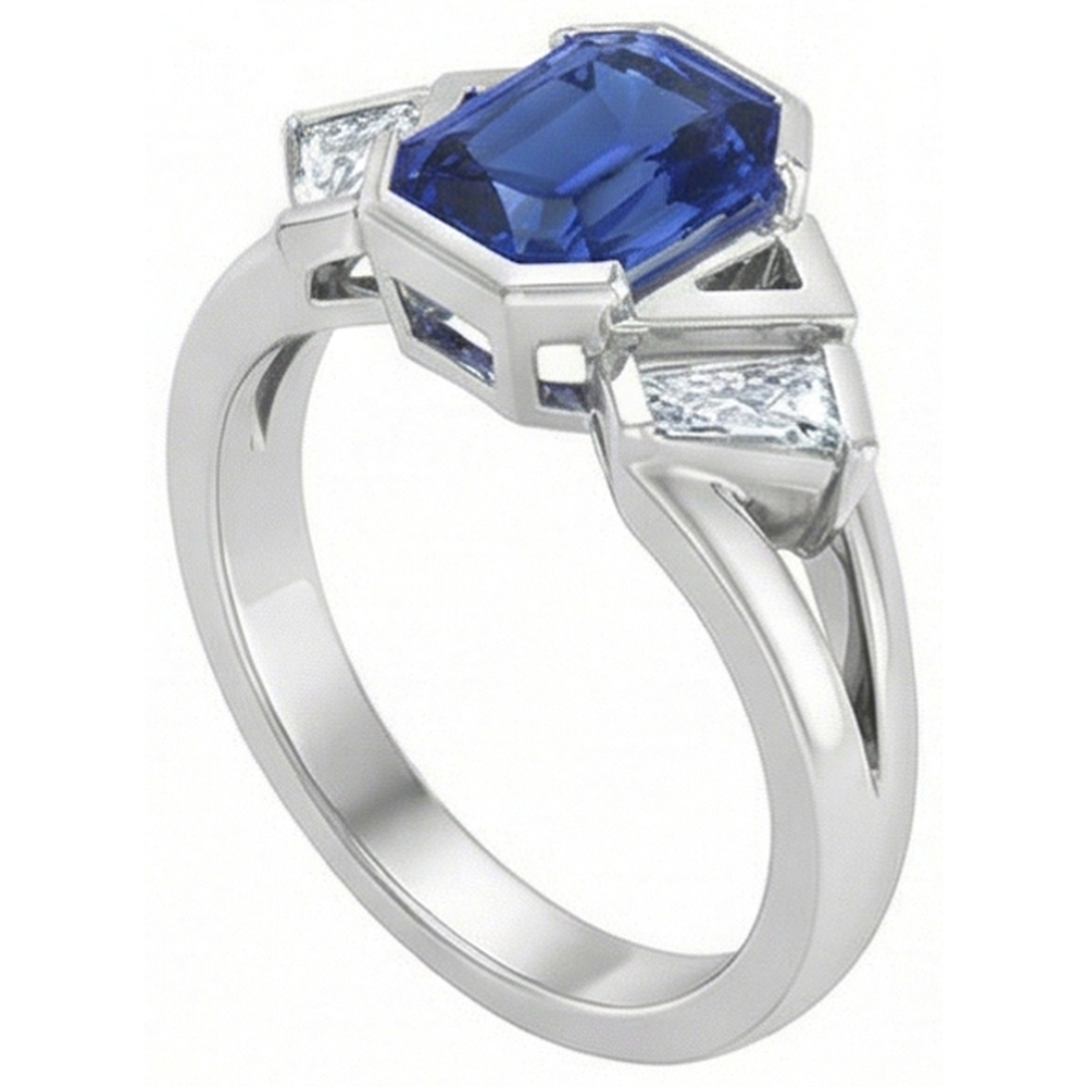 natural radiant sapphire 2.50ct ring close up detail
