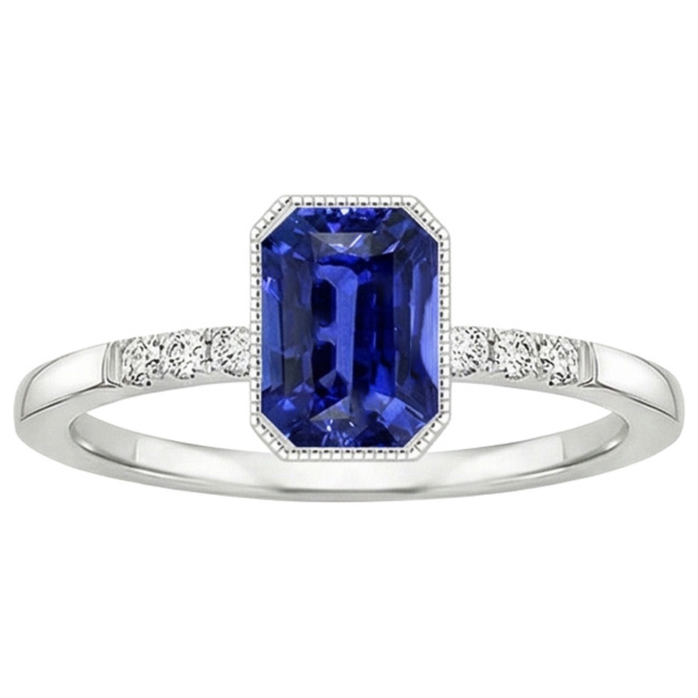 Radiant Cut Bezel Set Ring Ceylon Sapphire & Natural Earth Mined Diamond 3.50 Carats