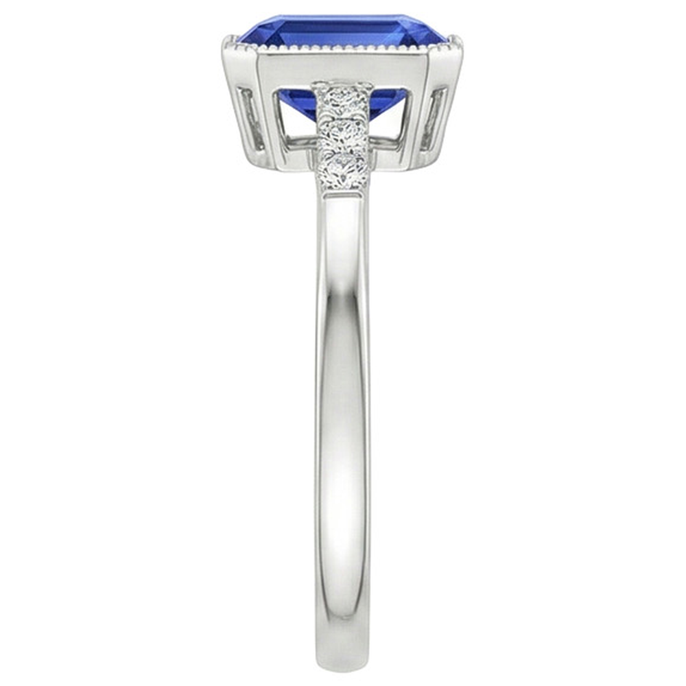 Radiant Cut Bezel Set Ring Ceylon Sapphire & Natural Earth Mined Diamond 3.50 Carats