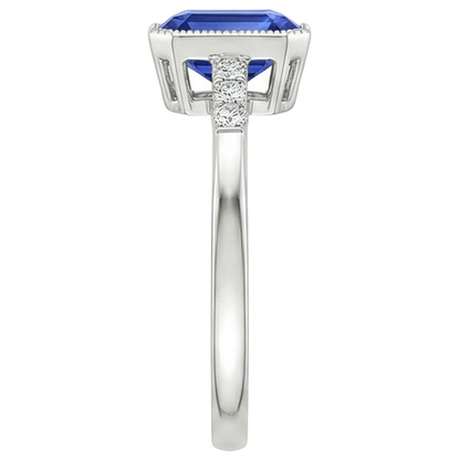 Radiant Cut Bezel Set Ring Ceylon Sapphire & Natural Earth Mined Diamond 3.50 Carats
