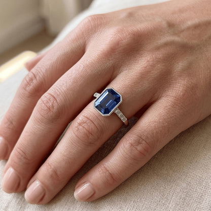 Radiant Cut Bezel Set Ring Ceylon Sapphire & Natural Earth Mined Diamond 3.50 Carats