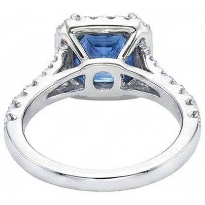 Radiant Cut Ceylon Sapphire & Round Natural Earth Mined Diamond Ring 3 Ct. White Gold 14K