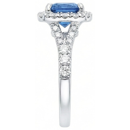Radiant Cut Ceylon Sapphire & Round Natural Earth Mined Diamond Ring 3 Ct. White Gold 14K
