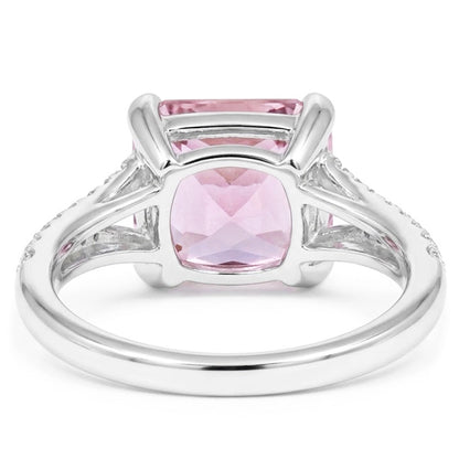 Radiant Cut Kunzite With Round Natural Earth Mined Diamonds 17.90 Carats Ring 14K Gold
