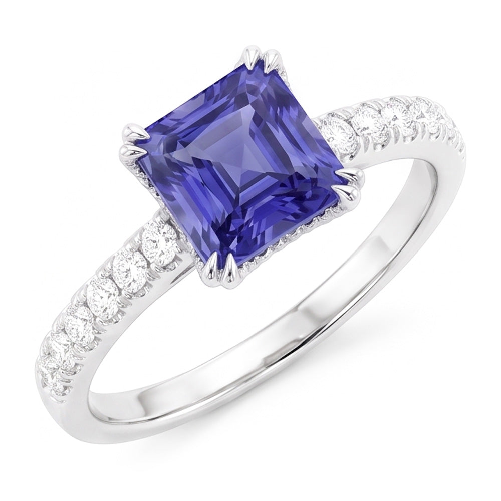 Radiant Gemstone Blue Sapphire Natural Earth Mined Diamond Ring Triple Prong Set 3 Carats