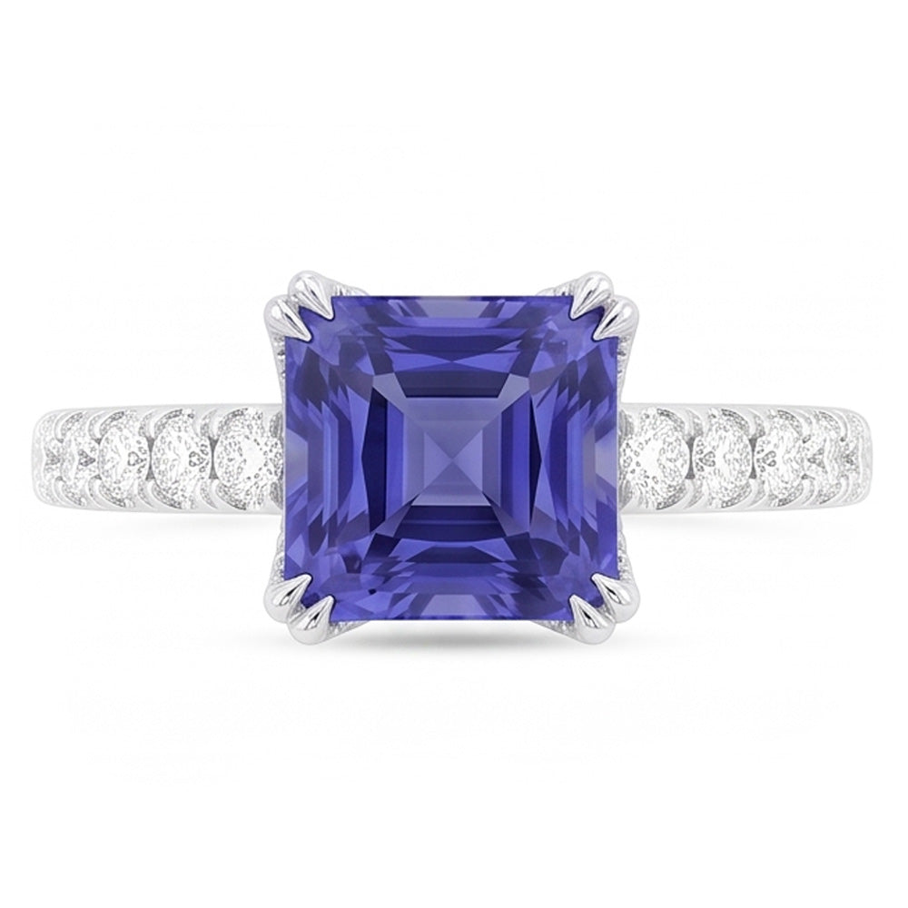 Radiant Gemstone Blue Sapphire Natural Earth Mined Diamond Ring Triple Prong Set 3 Carats