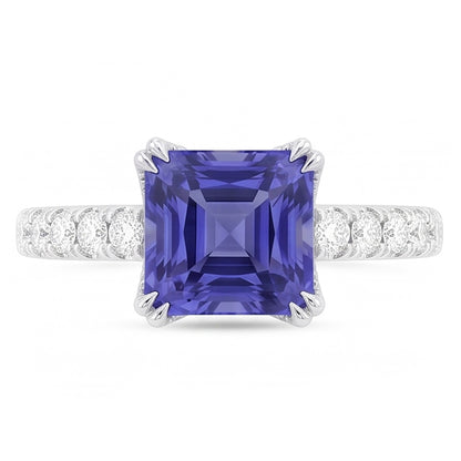 Radiant Gemstone Blue Sapphire Natural Earth Mined Diamond Ring Triple Prong Set 3 Carats