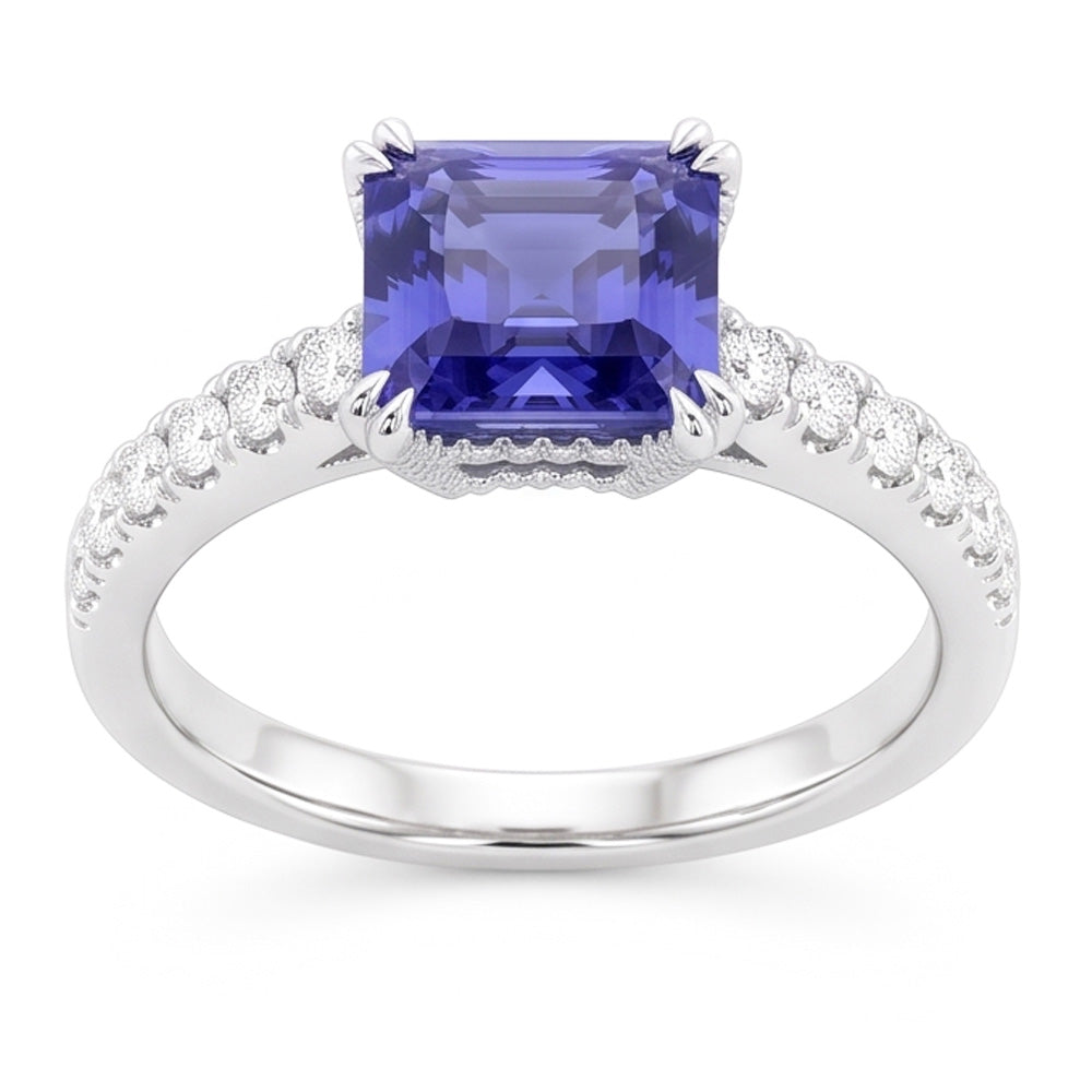 Radiant Gemstone Blue Sapphire Natural Earth Mined Diamond Ring Triple Prong Set 3 Carats