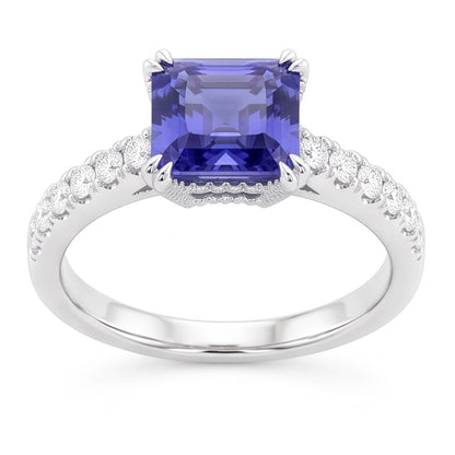 Radiant Gemstone Blue Sapphire Natural Earth Mined Diamond Ring Triple Prong Set 3 Carats
