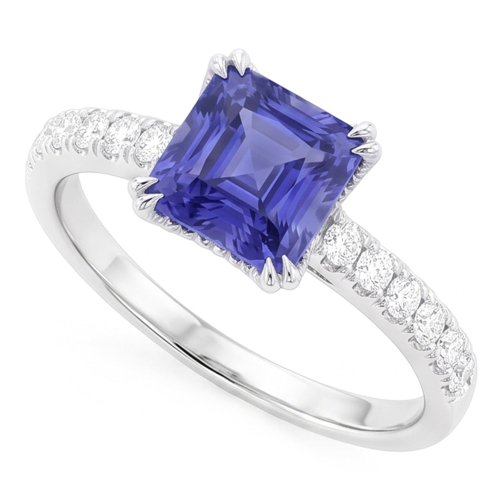 Radiant Gemstone Blue Sapphire Natural Earth Mined Diamond Ring Triple Prong Set 3 Carats