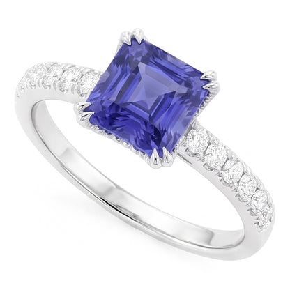 Radiant Gemstone Blue Sapphire Natural Earth Mined Diamond Ring Triple Prong Set 3 Carats