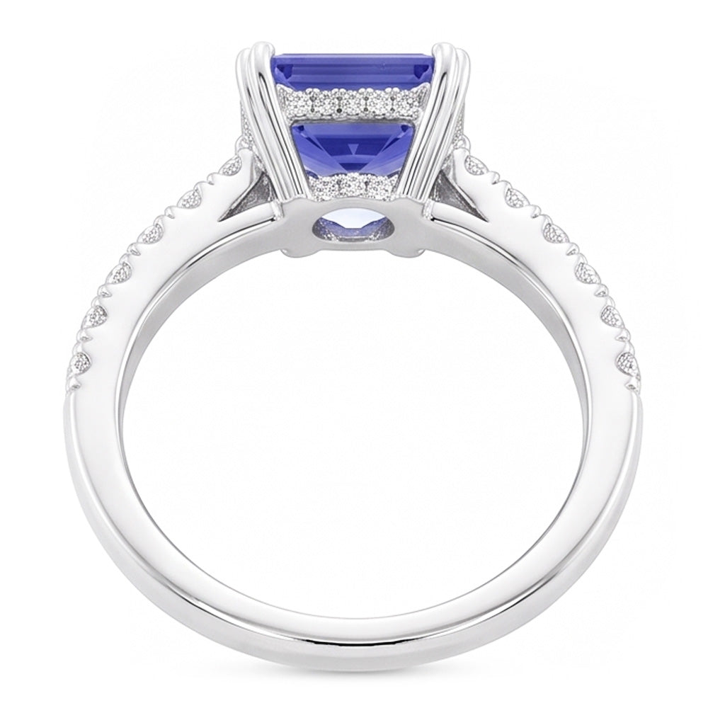 Radiant Gemstone Blue Sapphire Natural Earth Mined Diamond Ring Triple Prong Set 3 Carats