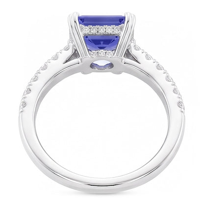 Radiant Gemstone Blue Sapphire Natural Earth Mined Diamond Ring Triple Prong Set 3 Carats
