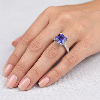 Radiant Gemstone Blue Sapphire Natural Earth Mined Diamond Ring Triple Prong Set 3 Carats