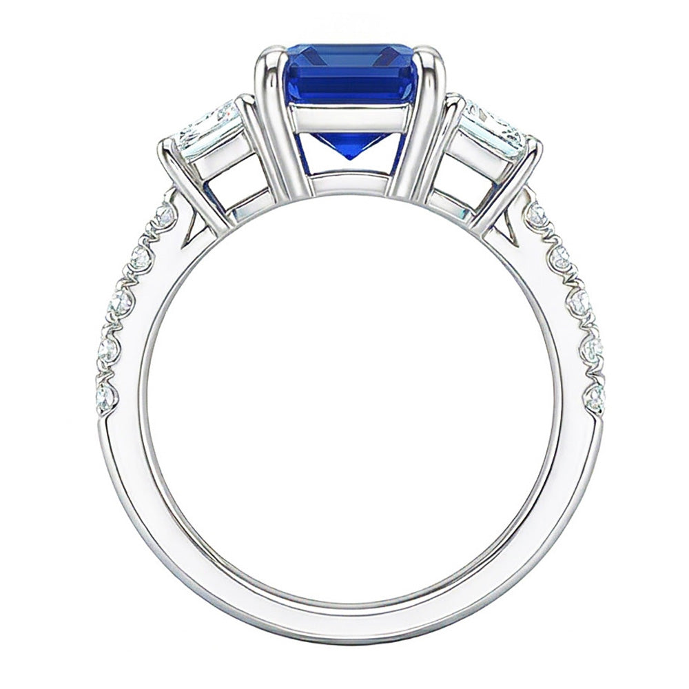 Radiant Gemstone Sapphire Ring Trapezoid & Round Natural Earth Mined Diamonds 3.50 Carats