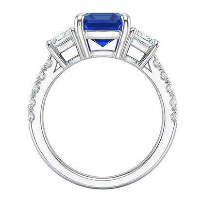 Radiant Gemstone Sapphire Ring Trapezoid & Round Natural Earth Mined Diamonds 3.50 Carats