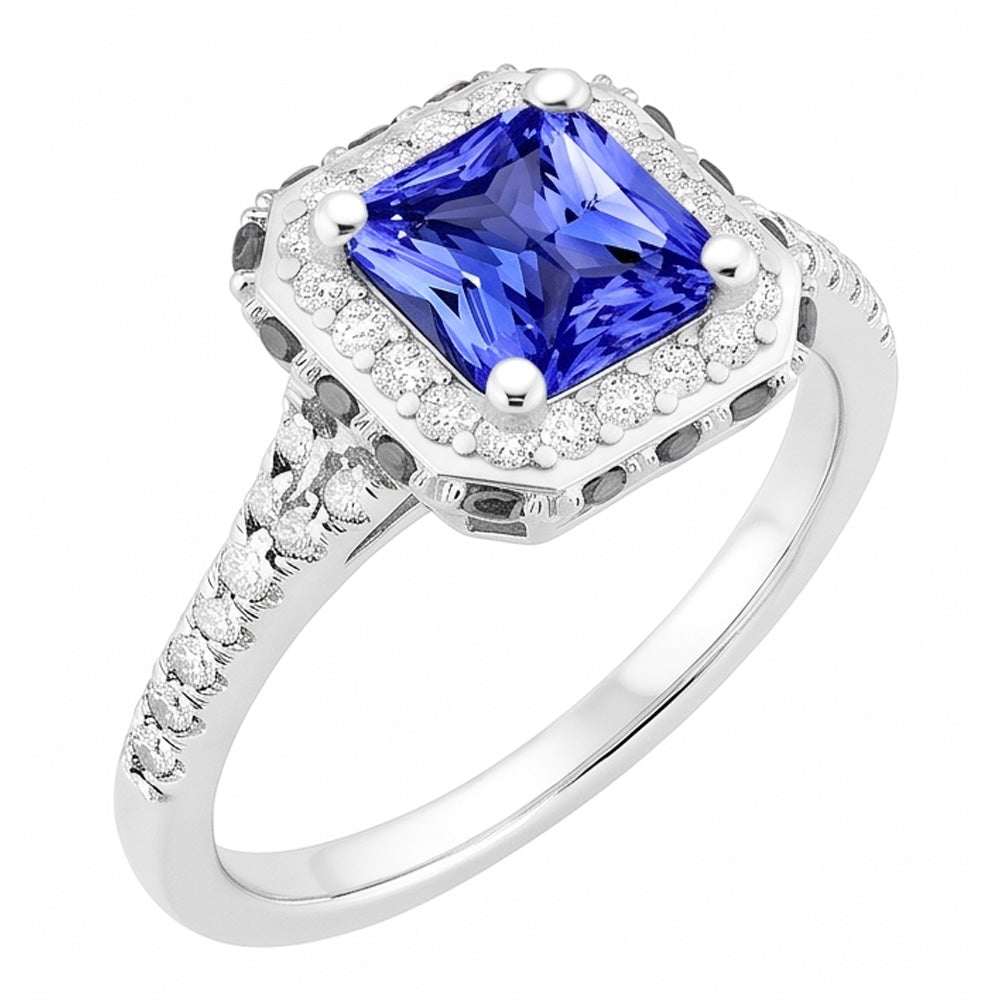 Radiant Halo Ceylon Sapphire Natural Earth Mined Diamond Ring 3.50 Carats White Gold