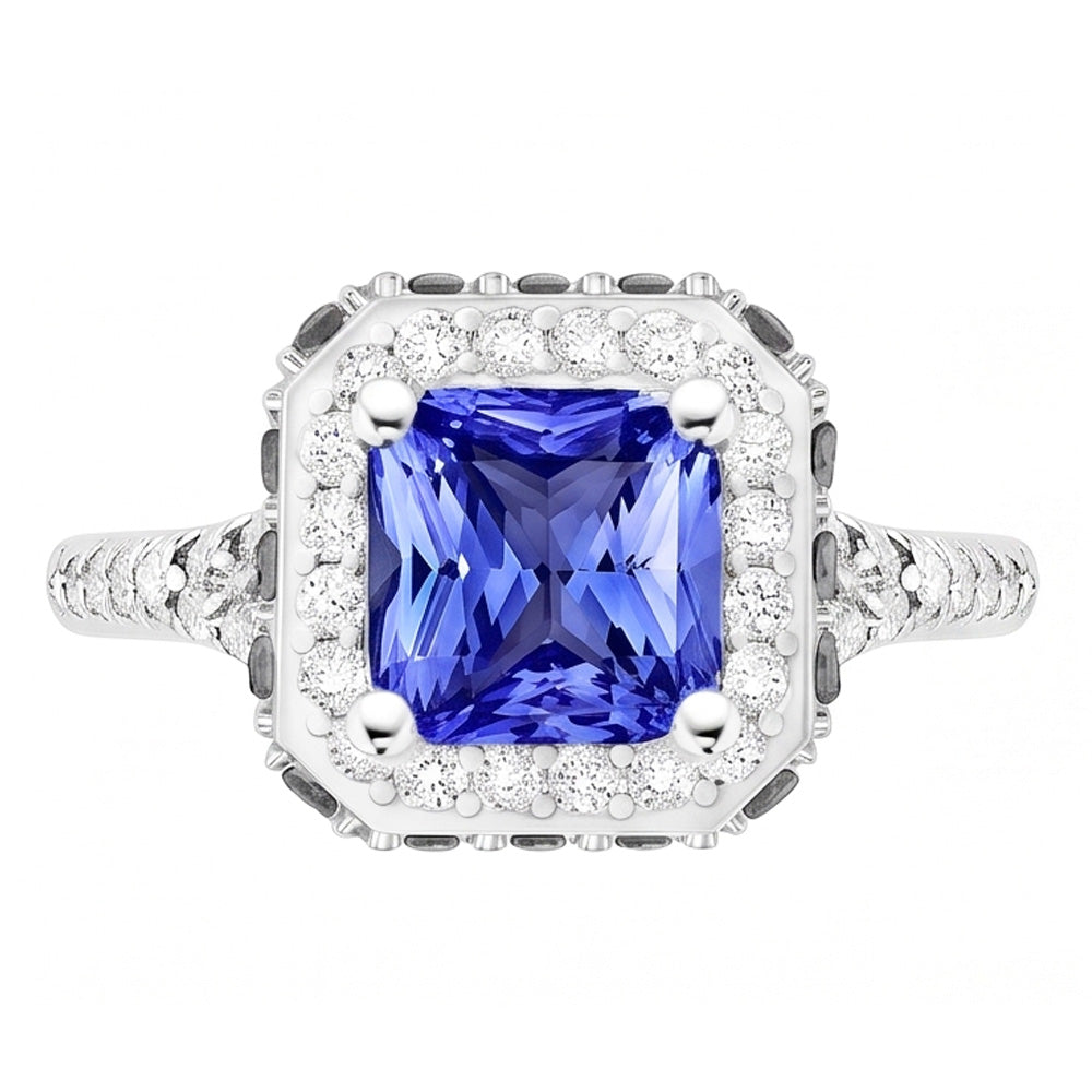 Radiant Halo Ceylon Sapphire Natural Earth Mined Diamond Ring 3.50 Carats White Gold
