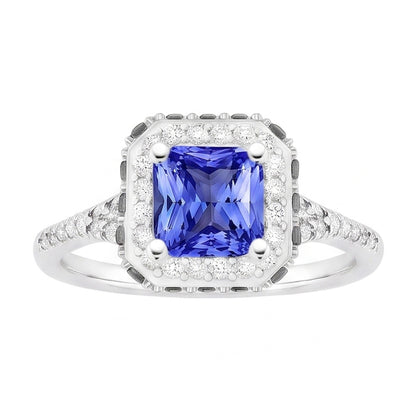 Radiant Halo Ceylon Sapphire Natural Earth Mined Diamond Ring 3.50 Carats White Gold