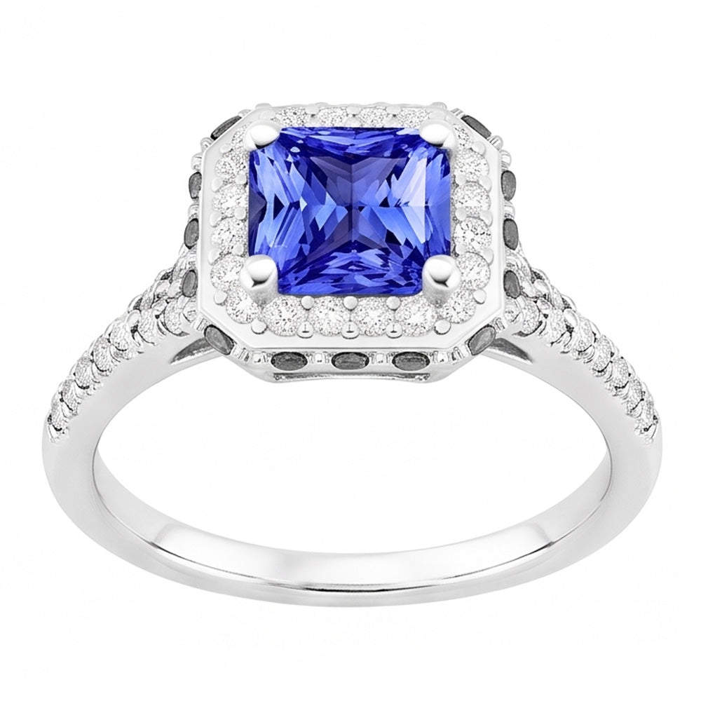 Radiant Halo Ceylon Sapphire Natural Earth Mined Diamond Ring 3.50 Carats White Gold