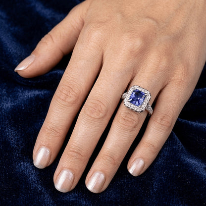 Radiant Halo Ceylon Sapphire Natural Earth Mined Diamond Ring 3.50 Carats White Gold