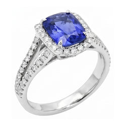 Radiant Halo Ceylon Sapphire Ring 4.50 Carats Split Shank Natural Earth Mined Diamonds