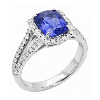 Radiant Halo Ceylon Sapphire Ring 4.50 Carats Split Shank Natural Earth Mined Diamonds