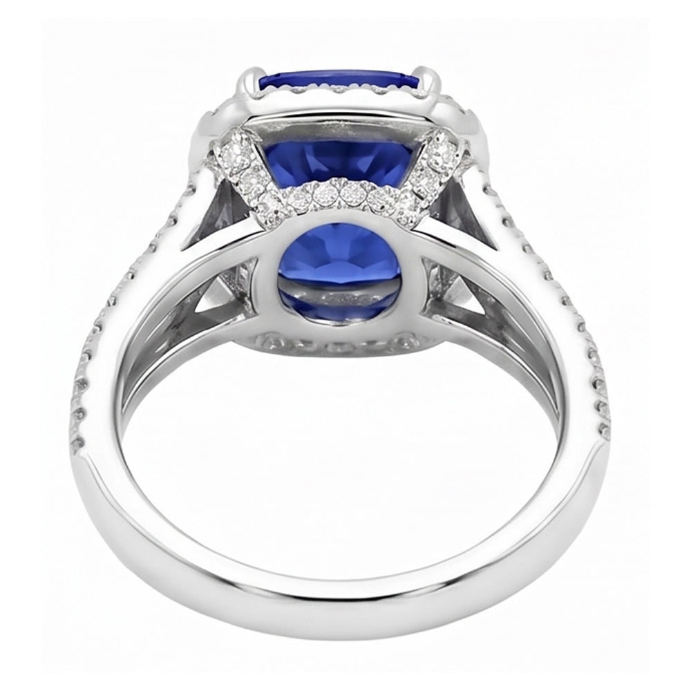 Radiant Halo Ceylon Sapphire Ring 4.50 Carats Split Shank Natural Earth Mined Diamonds