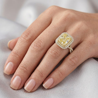 Radiant Halo Setting Ring – Fancy Yellow Diamond 4.75 ct 14K Two