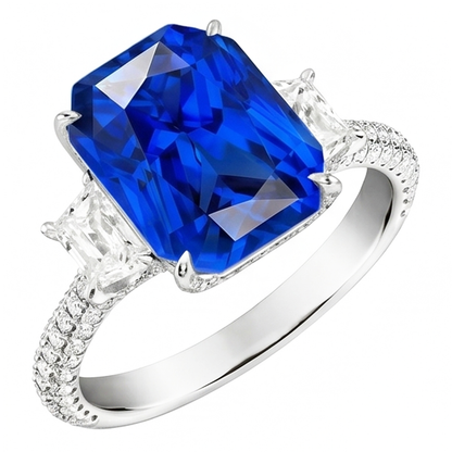 Radiant Natural Earth Mined Diamond 3 Stone Sapphire Ring With Accents 4.50 Carats Gold