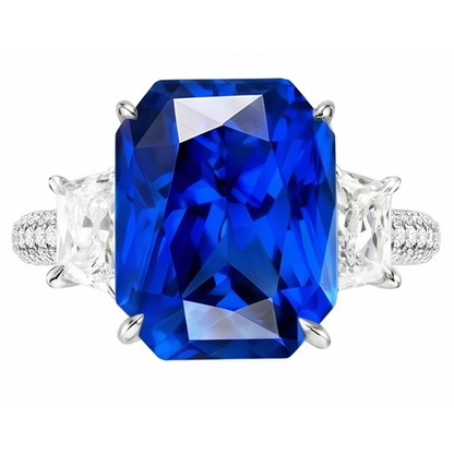Radiant Natural Earth Mined Diamond 3 Stone Sapphire Ring With Accents 4.50 Carats Gold