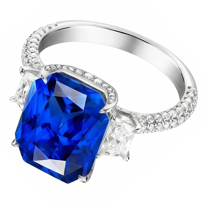 Radiant Natural Earth Mined Diamond 3 Stone Sapphire Ring With Accents 4.50 Carats Gold