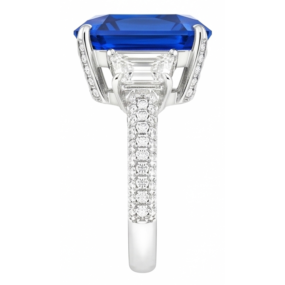 Radiant Natural Earth Mined Diamond 3 Stone Sapphire Ring With Accents 4.50 Carats Gold